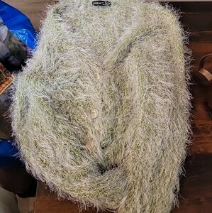 Shein Women's Fluffy Knit Button Front Cardigan Muted Green Size Med US 6